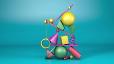 Geometrik şekiller dengede. 3B canlandırma canlandırması