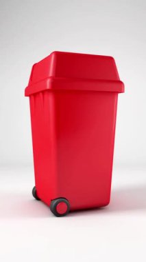 Beyaz arkaplandan izole edilmiş geri dönüşüm işaretli kırmızı çöp kutusu