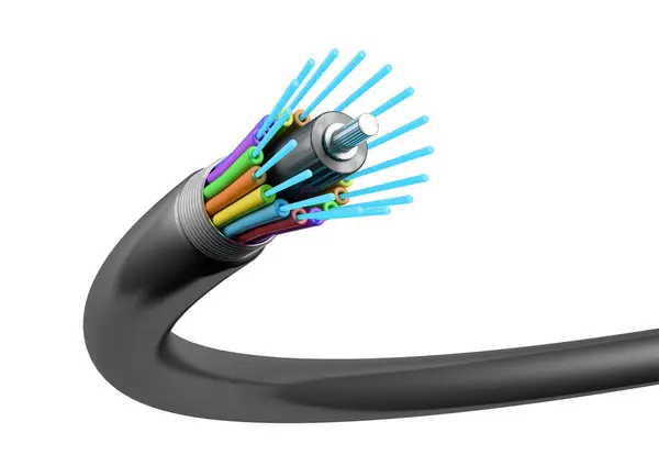Fiber optik kablo beyaz arkaplandan izole edildi, 3D görüntüleme