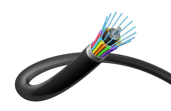 Beyaz arkaplanda fiber optik kablo, 3 boyutlu görüntüleme