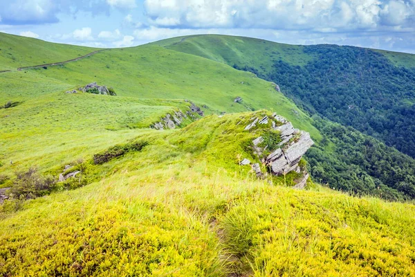Krásný Výhled Ukrajinské Polonynské Beskydy Hor Údolí Skalnaté Vrcholky Ukrajinských — Stock fotografie