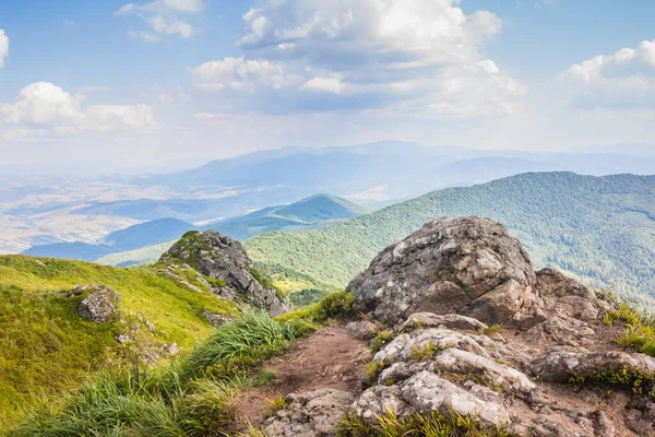 ウクライナの山 カルパティア人と谷の美しい景色 草で夏に美しい緑の山 カルパティア山脈のウォーターメイキング — ストック写真