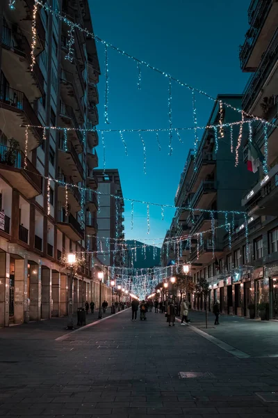 Salerno Italia Dic 2022 Escenas Nocturnas Largo Corso Vittorio Emanuele — Foto de Stock