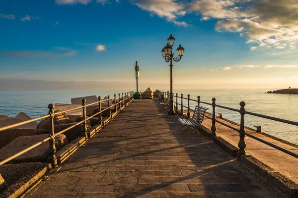 stock image Pier of Amalfi ferry terminal, facing Gulf of Salerno towards Tyrrhenian Sea, taken in the evening