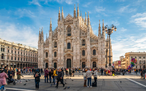 Milan, Italy - 5th Jan 2023: Milan Cathedral also known as Metropolitan Cathedral-Basilica of the Nativity of Saint Mary