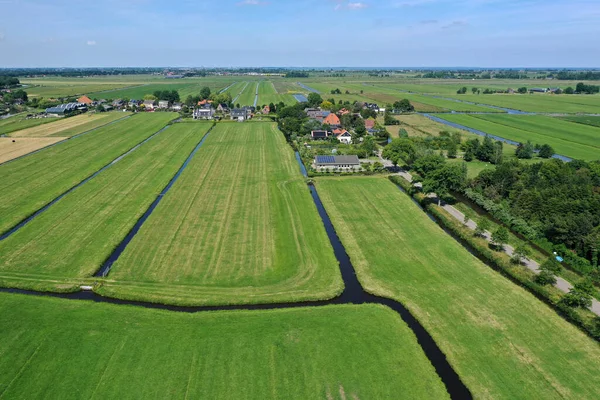 Flybilde Det Historiske Nederlandske Landskapet Juni Polder Hobrederkoog Nær Oosthuizen – stockfoto