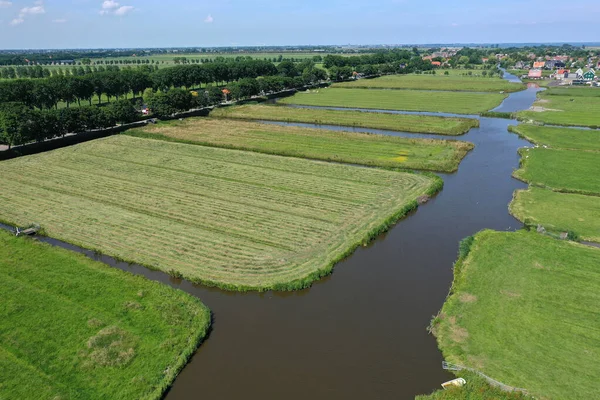 Vista Aérea Del Paisaje Histórico Holandés Waterland Junio Polder Hobrederkoog — Foto de Stock
