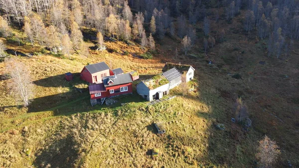 Beautiful house in the mountains. Huta in the mountains of Norway. Autumn