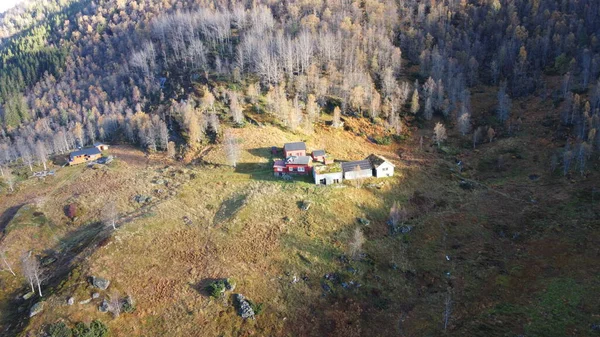 Bella Casa Montagna Huta Sulle Montagne Della Norvegia Autunno — Foto Stock