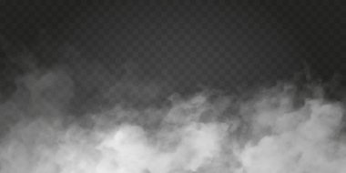 Sis ya da duman izole edilmiş şeffaf özel efekt. Beyaz vektör bulanıklığı, sis veya sis arkaplanı. Vektör illüstrasyonu