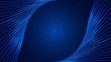 Soyut teknoloji kavramı, koyu mavi arka planda ışık efektli mavi neon çizgiler parlıyor. Vektör illüstrasyonu