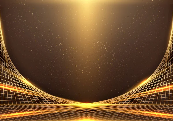 Grille Abstraite Élégante Aux Lignes Dorées Avec Effet Lumineux Particules — Image vectorielle