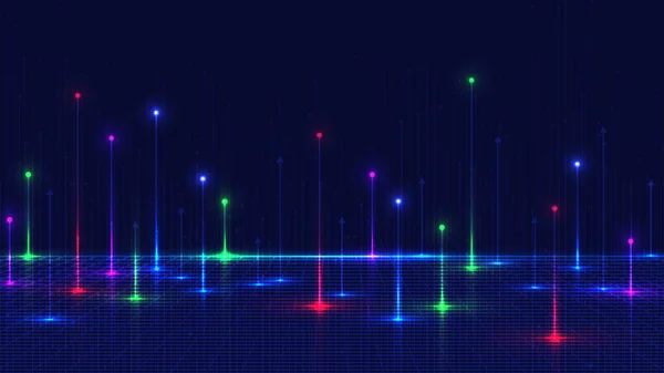 Abstrakt Teknik Futuristiska Big Data Visualisering Koncept Neon Ljuseffekt Pillinjer — Stock vektor