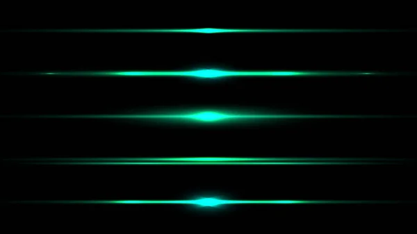Набор Элементов Горизонтального Светящегося Зеленого Свечения Эффекта Луча Изолирован Черном — стоковый вектор
