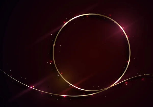 Abstract Gouden Cirkels Lijnen Frame Met Lichteffect Gouden Glitter Rode — Stockvector