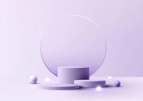 Реалистичный Пустой Студии Группа Фиолетовый Цилиндр Подиум Стенда Прозрачность Стеклянный — стоковый вектор