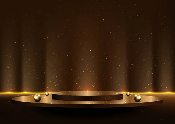 Realistische Podium Prijsuitreiking Gouden Podium Platform Decoratie Verlichte Spots Gouden — Stockvector