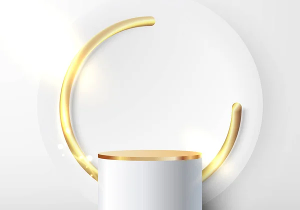 Абстрактный Современный Дисплей Предметов Роскоши Реалистичный Элегантный Белый Золотой Цилиндр — стоковый вектор