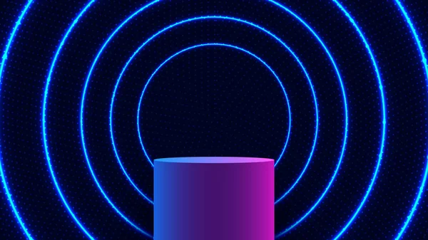 Teknologi Abstrak Konsep Neon Kosong Warna Podium Dengan Garis Lingkaran - Stok Vektor