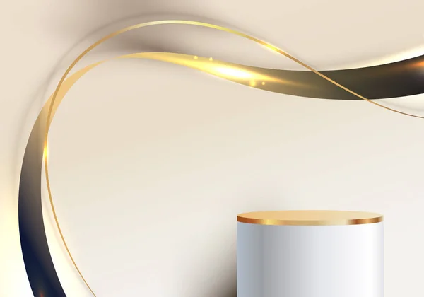 Realistischen Luxus Stil Weiß Und Gold Podium Stehen Mit Abstrakten — Stockvektor