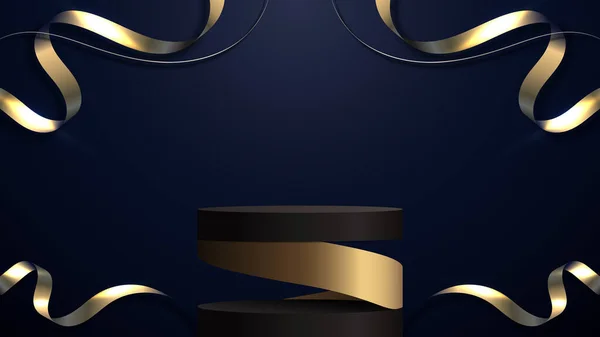 Realistischen Luxus Modernen Schwarzen Zylinder Podium Stehen Spiralgold Mit Abstrakten — Stockvektor