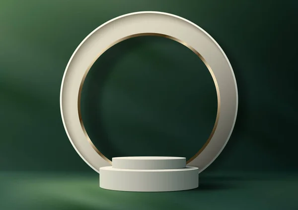 Realistischen Luxus Stil Weißen Podium Plattform Mit Goldenen Kreis Hintergrund — Stockvektor