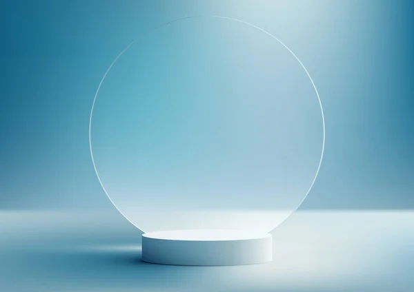 Реалистичный Белый Подиум Стенд Круговым Прозрачным Стеклянным Фоном Естественным Освещением — стоковый вектор
