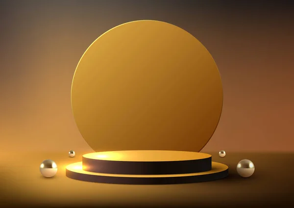 Estilo Luxo Realista Plataforma Pódio Dourado Com Ouro Círculo Decoração — Vetor de Stock