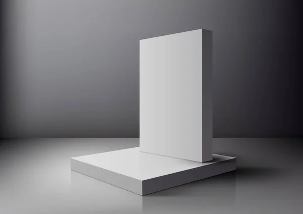 Realistisches Leeres Weißes Podium Produktdisplay Mit Rechteckigem Hintergrund Auf Grauem — Stockvektor