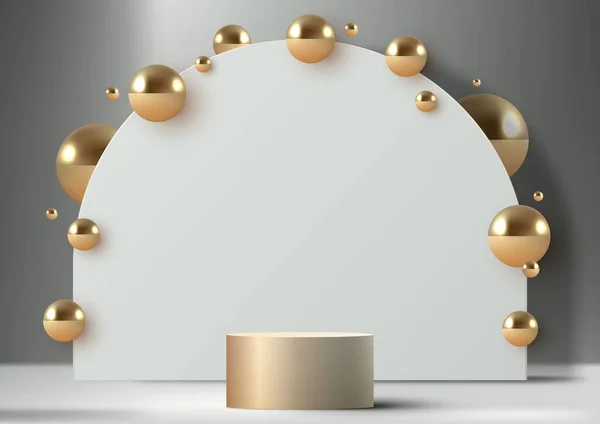 Realistischen Modernen Luxus Stil Goldenen Podiumsständer Mit Weißen Geometrischen Abgerundeten — Stockvektor