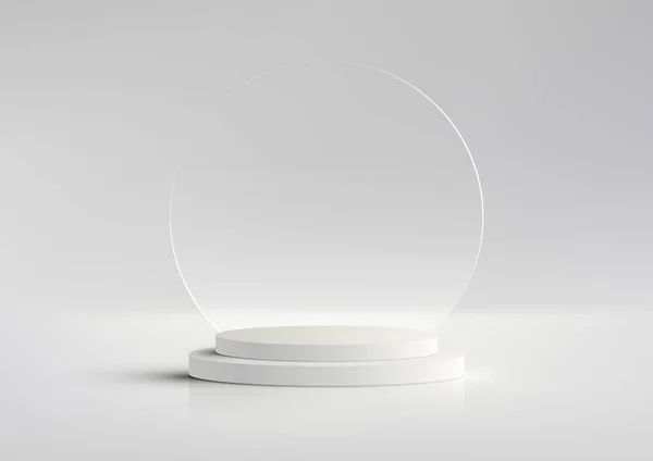Realistic Modern Luxury Style White Podium Platform Transparent Glass Circle — Stock Vector