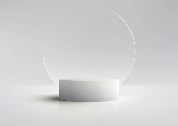 Realistischen Modernen Luxus Stil Weißen Podium Plattform Mit Transparentem Glaskreis — Stockvektor