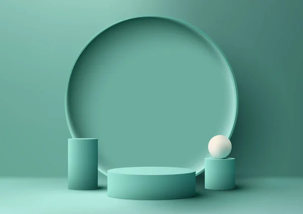 Realistic Empty Green Podium Stand Circle Backdrop Decoration Geometric Elements — Stock Vector