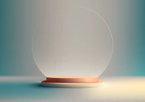 Realistic Empty Podium Stand Circle Transparent Glass Backdrop Minimal Wall — Stock Vector