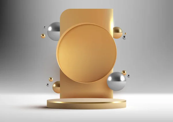 Realistic Luxury Style Golden Podium Platform Gold Circle Backdrop Decoration — Stock Vector