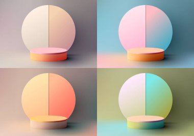 3D gerçekçi pastel renkler podyum süslemesi. Bu modern tarz minimal tasarım ürününüzü göz alıcı bir şekilde sergiliyor, çekici tasarımına dikkat çekiyor..