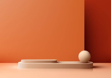 Üç boyutlu podyum basamakları ve dekoratif bir balo içeren zarif ve şık bir iç mekan konsepti keşfedin. Bu vektör illüstrasyonu, sunumlar, ürün gösterimleri ve motifler için mükemmel bir modern tasarım sergiler..