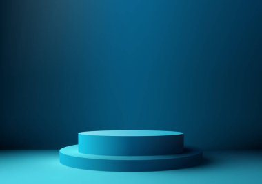 Bu koyu mavi arka plan gösterisiyle yaratıcılık dünyasına adım atın. Gerçekçi 3D podyum ürünlerinizi sergilemek için zarif bir platform sağlıyor. Pazarlama ve reklam amaçları için ideal, bu model stil ve profesyonelliği birleştiriyor.
