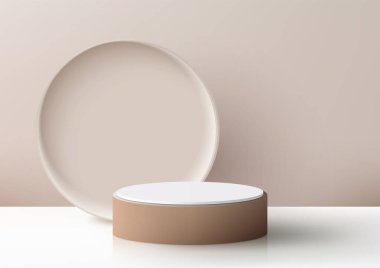 3 boyutlu kahverengi ve beyaz podyum bej daireli arka plan ürün sergisi için mükemmel bir model. vektör illüstrasyonu