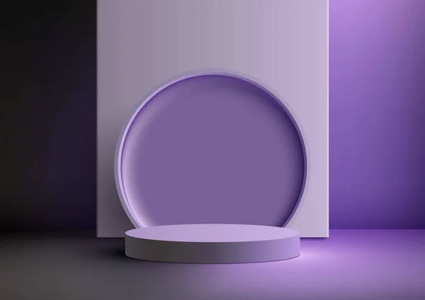 Реалистичный Пустой Фиолетовый Подиум Стоять Фоне Круга Фиолетовом Фоне Естественного — стоковый вектор