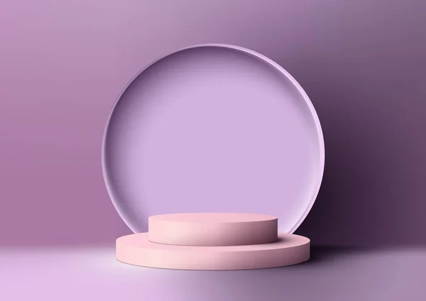 紫色の円の背景が付いている3Dピンクの表彰台はプロダクト表示のための完全なモックアップです ベクトルイラスト ロイヤリティフリーストックベクター