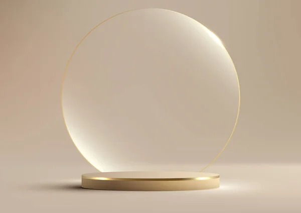 Realistische Luxe Stijl Gouden Podium Platform Met Transparante Glazen Cirkel Rechtenvrije Stockillustraties