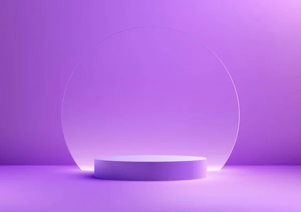 Mor bir podyumun şeffaf cam zeminli 3D 'si ürünleri sergilemek için mükemmeldir. Podyum modern ve şık ve arka plan ürünü öne çıkarıyor. Vektör illüstrasyonu