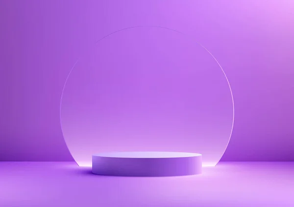 円の透明なガラス背景を持つ紫色の表彰台の3Dは 製品を展示するのに最適です 表彰台はモダンでスタイリッシュで 背景は製品を際立たせています ベクトルイラスト ストックイラスト