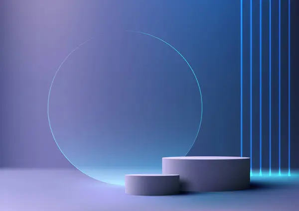 Realistický Moderní Styl Prázdný Modrý Barevný Pódium Stojan Dekorace Průhledným Vektorová Grafika