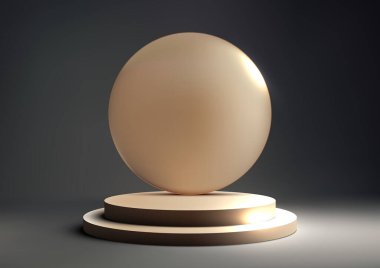 Siyah zemin üzerinde daire arkaplanı olan 3 boyutlu altın renkli podyum modern lüks ve stil modelleme amaçlıdır, ürün sergisi, pazarlama ve reklam gibi. Vektör illüstrasyonu