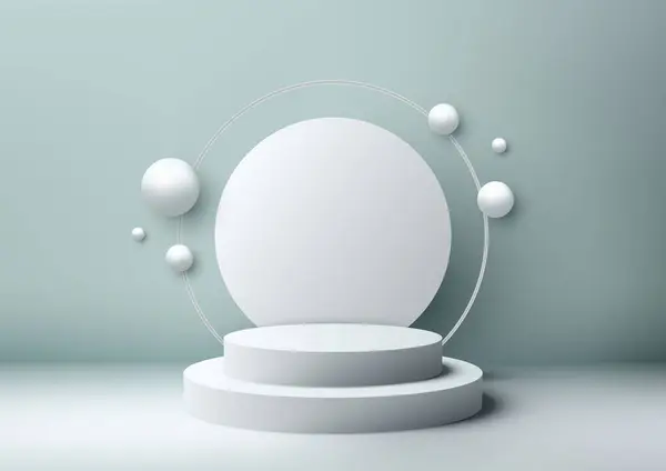 Dit Witte Podium Model Met Witte Cirkel Achtergrond Bol Elementen Rechtenvrije Stockillustraties