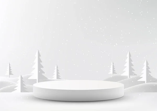 この最小限のクリスマス製品ディスプレイスタンドモックアップであなたの製品をスタイルで展示してください 雪に覆われた白い表彰台を特徴としています ベクトルイラスト ベクターグラフィックス