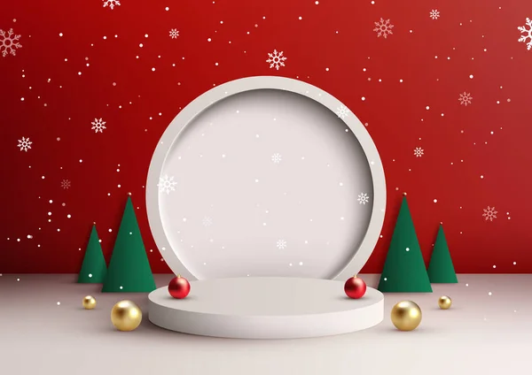 このホワイトクリスマス表彰台のモックアップであなたの製品をスタイルで示します クリスマステーマのマーケティングキャンペーン 製品の発売などに最適です ベクトルイラスト ストックイラスト