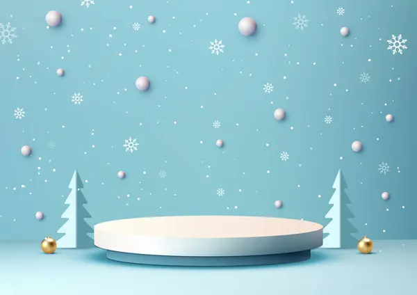 この白と青のクリスマス表彰台のモックアップであなたの製品をスタイルで示します クリスマステーマのマーケティングキャンペーン 製品の発売などに最適です ベクトルイラスト ロイヤリティフリーのストックイラスト